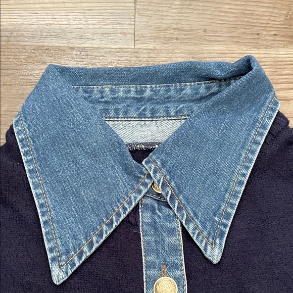 Commense  Navy Sweater with Denim Collar and cuffs NWT - Picture 2 of 11